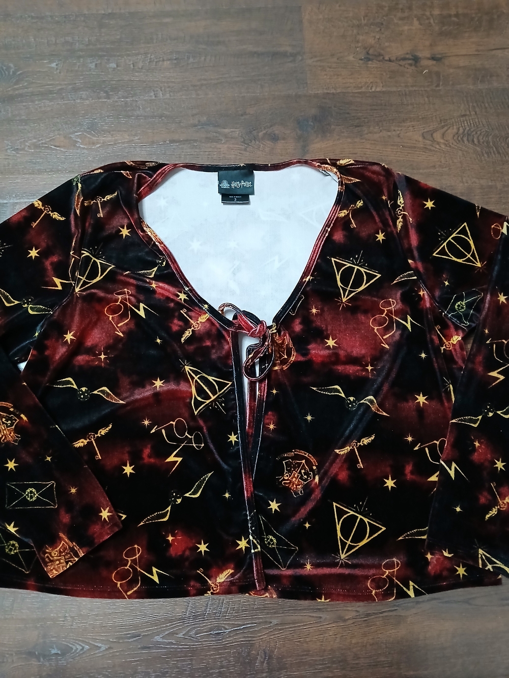 Wizarding World Harry Potter Velvet V-Neck Tie Front Graphic Top Long Sleeve 3